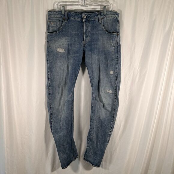 G-Star Raw ARC 3D Slim Jeans Men's 32x32 Light Wash Denim Distressed Button Fly - Picture 1 of 10